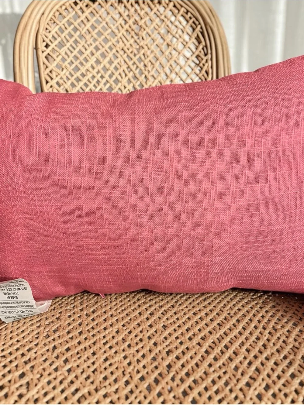 Tropical Leaf Print Accent Pillow with Coral Tassels (NWOT)